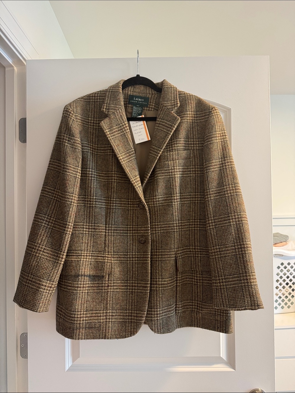 Vintage Ralph Lauren Brown Tan Plaid Wool Blazer